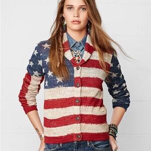 Denim & Supply Ralph Lauren Red & White American Flag Shawl Cardigan Xl RARE